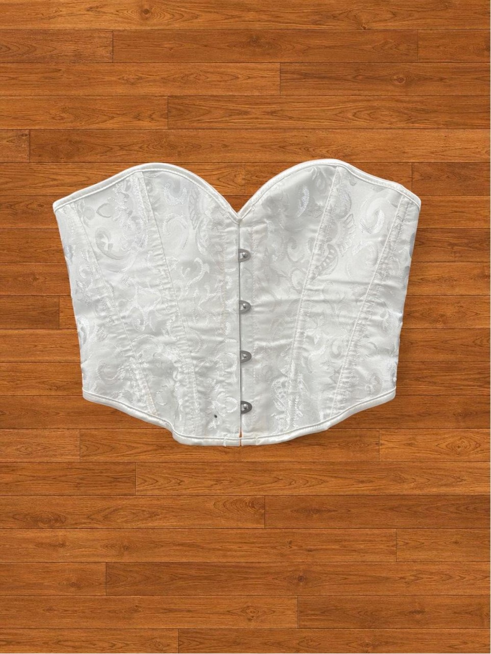 White Floral Brocade Strapless Cropped Corset